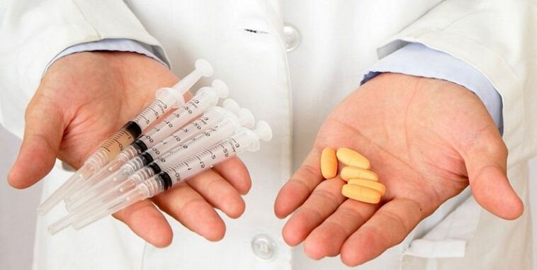 Injektionen und Tabletten gegen Schmerzen im unteren Rückenbereich